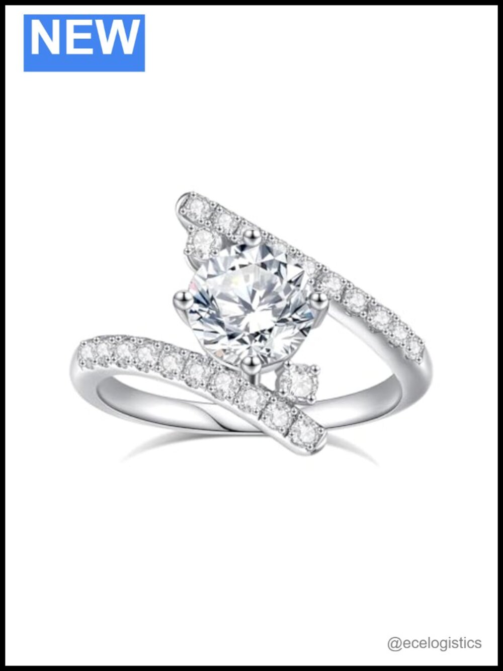 Moissanite Engagement Ring Round Cut 2CT Sterling Silver Plated 18K White Gold